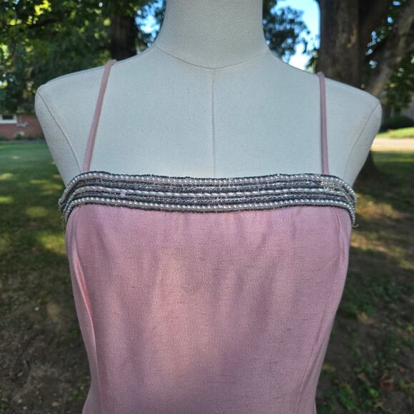 Vtg 50s 60s Fairy Regency Pink Beaded Midi Dress 11/12 Made in USA Evening Gown - Picture 2 of 12
